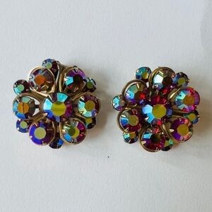 Clip Earrings with Multicolor rhinestones Vintage